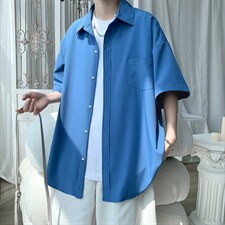 9色冰丝纯色百搭衬衫男短袖薄宽松半袖衬衣垂感BSD13P2539,男装T恤,电商B413-1