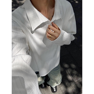 新款麦穗纹复古大码老钱风翻领打底长袖T恤男T24505-特P36控69图片