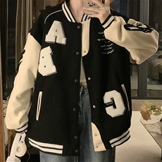 字母刺绣美式复古棒球服女秋重磅情侣夹克宽松学生外套C807-P110，男装夹克，星座911-2(原星座613-2）