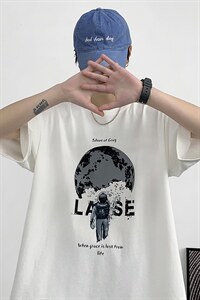 T108 P23 大皂风 宽松短袖纯宇宙月球印花百搭港风学生T恤夏装图片