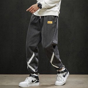2021春季新日系黑墙大码男美式束脚交叉印花九分牛仔裤N8101-P55图片