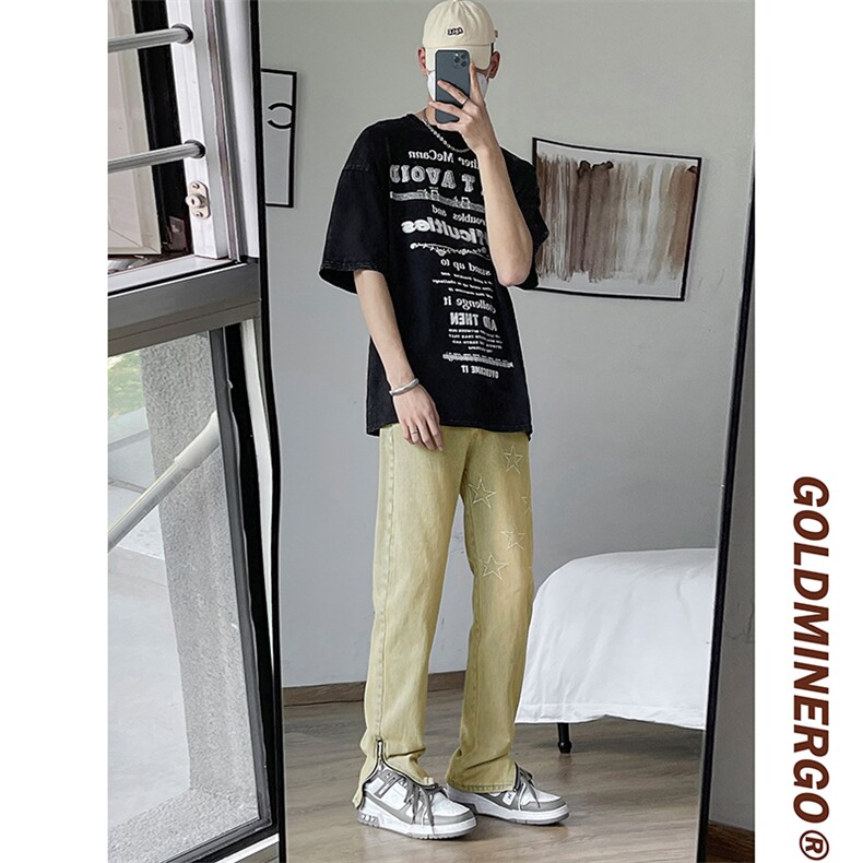 五角星贴布牛仔裤男美式高街潮vibe裤子阔腿裤N01711-P53,男装牛仔裤,星座308B-1