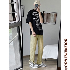五角星贴布牛仔裤男美式高街潮vibe裤子阔腿裤N01711-P53，男装牛仔裤，星座308B-1