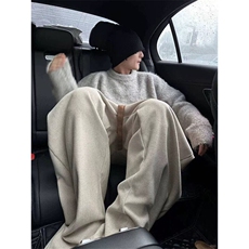 网图有货人字纹毛呢裤子男女宽松阔腿休闲弯刀垂感卫裤A991-P45，男装休闲裤，星座1505