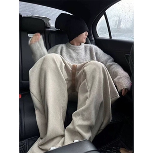 网图有货 人字纹毛呢裤子男女宽松阔腿休闲弯刀垂感卫裤 A991-P45图片