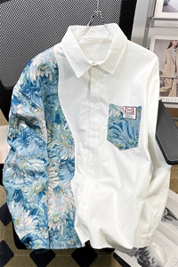 1港风风花型长袖衬衫女大码情侣潮长袖衬衫男CS7714P60控88图片