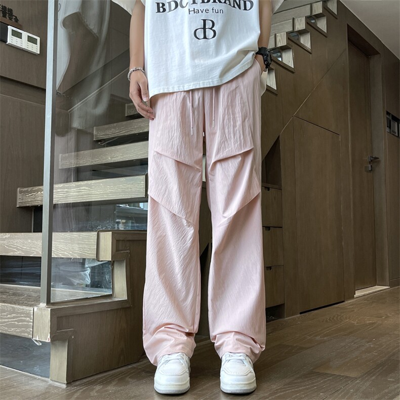 褶皱伞兵裤男夏季薄款冰丝速干裤大码宽松美式K030-特批-25,男装休闲裤,星座718-1