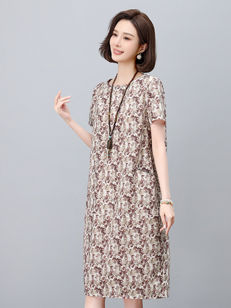现货2025年夏季时尚减龄印花文艺优雅连衣裙,女装连衣裙,依恋蒂丝