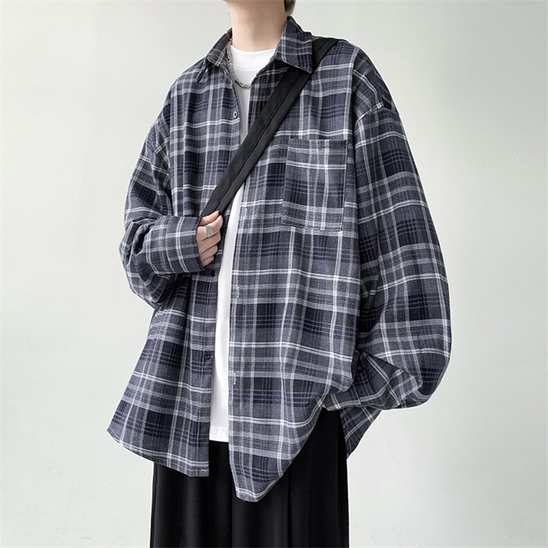 现货宽松格子长袖衬衫男KD614-P5073,男装衬衫,电商D312-1