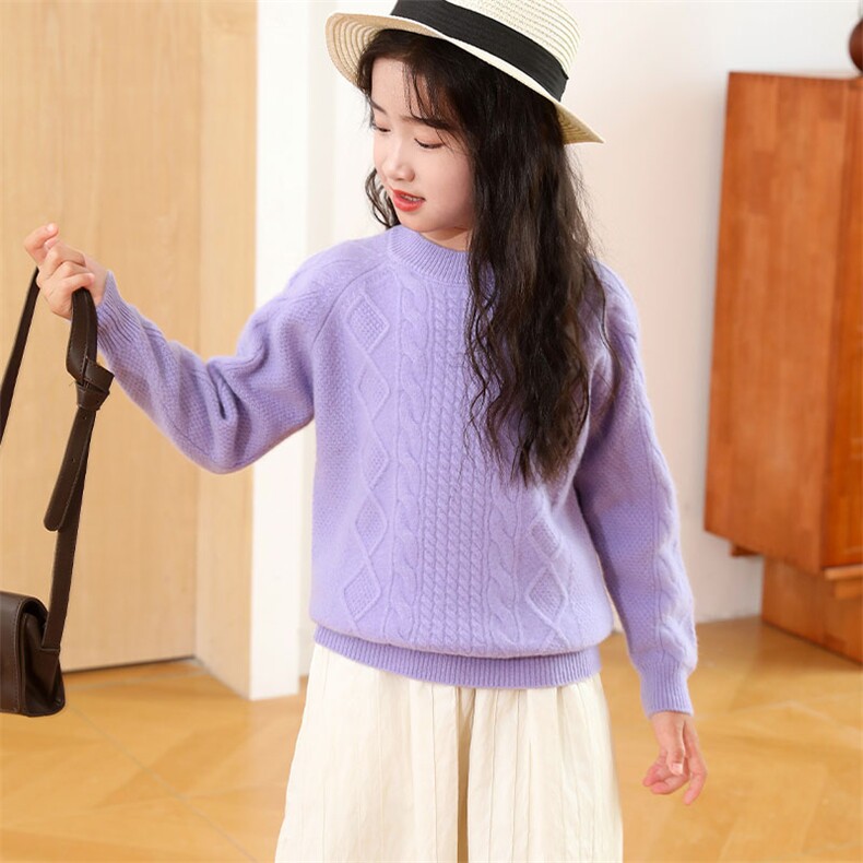 2025春秋新款羊绒衫女100纯羊绒纯色显瘦宽松针织衫圆领套头上衣，童装儿童羊毛衫，群鹿羊绒