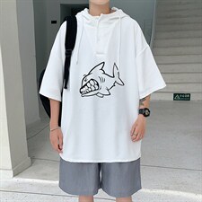LD54041-P45连帽短袖t恤男大码胖子带帽五分袖中袖，男装T恤，电商A040