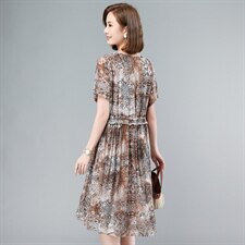 2021夏季新款简约气质圆领休闲舒适衬衫抽绳连衣裙，女装连衣裙，叶笙衣