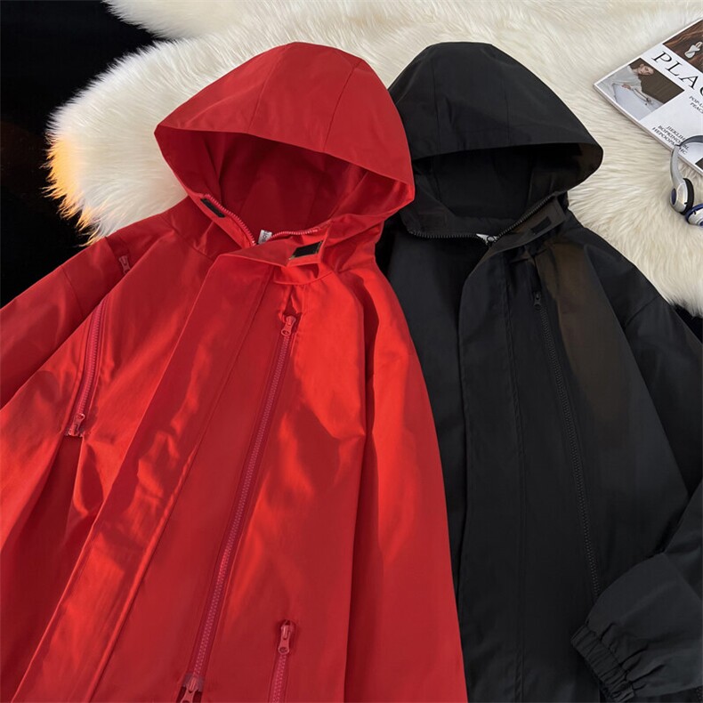 春季男士户外冲锋衣防水连帽纯色外套大码夹克潮A266-JK8018-P45，男装夹克，电商A266