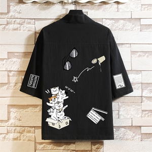 HF59115-P40风汉服男开衫外套七分袖道袍 砖墙挂拍图片