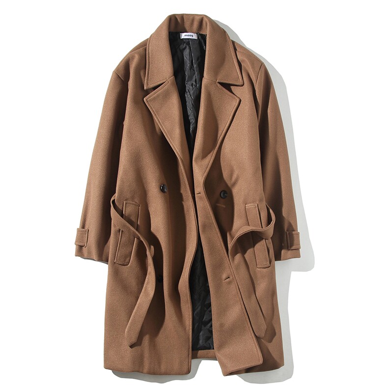 Q2094港风韩系潮男女宽松垂感长款冬季过膝呢子大衣风衣外套P138，男装风衣，电商C306-1