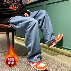 ！秋冬新款宽松直筒牛仔长裤系绳抽绳男士长裤K6921J-P55控68，男装牛仔裤，电商A042