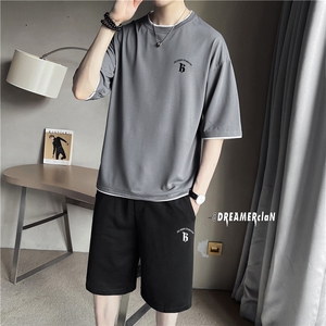TZ7013-p55-限价78-M-5XL 店主风撞色短袖T恤情侣套装男大码图片