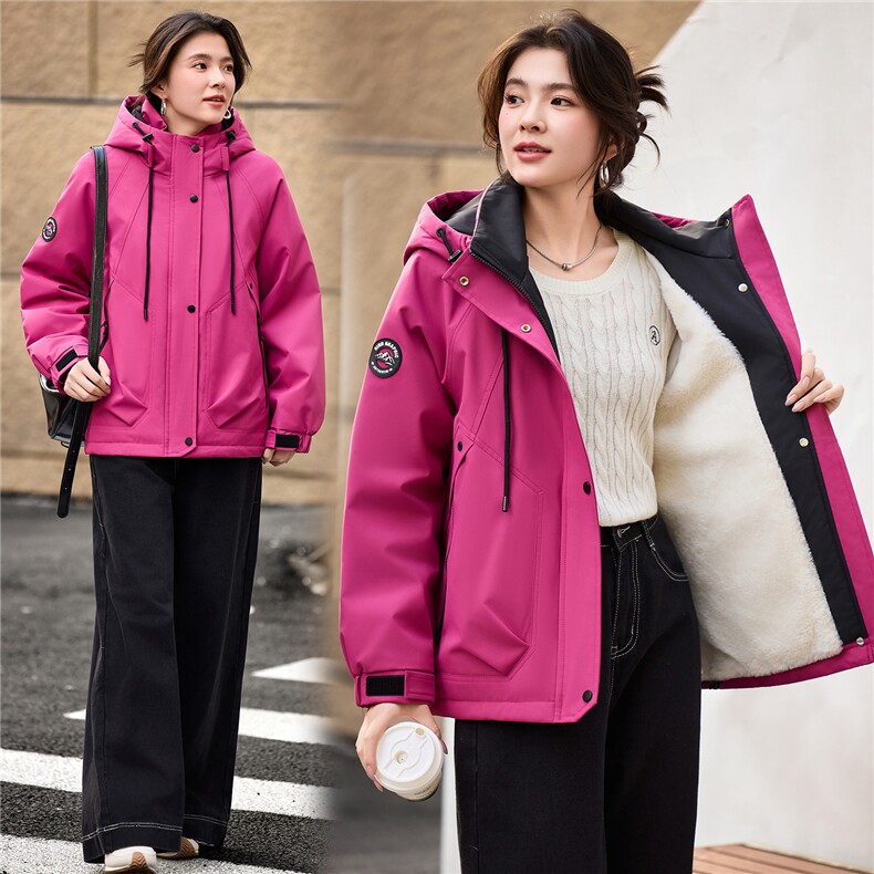 2025年冬季派克服宽松连帽加绒加厚棉服外套冲锋衣,女装派克服,简韵佳