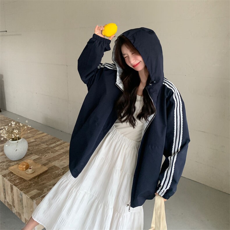 韩版设计感蕾丝花边连帽工装外套女春季2025年新款小个子夹克上衣,女装短外套,2D143