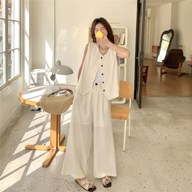 高级感背心马甲阔腿裤套装2025新款女夏季休闲穿搭又酷又飒一整套,女装套装/套裙,维壹