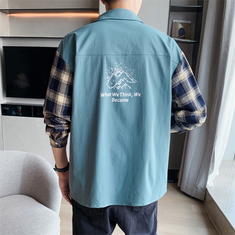 男士格子衬衫长袖秋季潮流宽松青少年休闲衬衣男寸衫DS933T,男装衬衫,电商A102