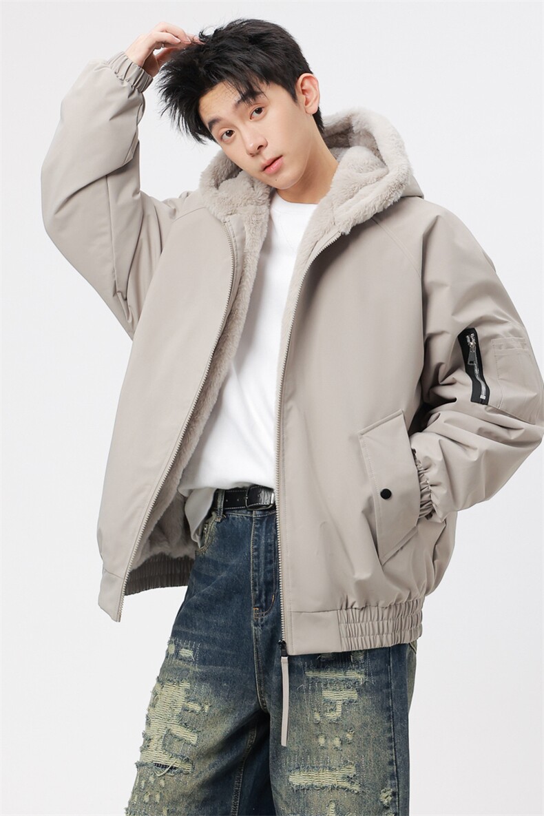 自家图有视频加绒毛领棉衣冬季新款座山雕连帽派克棉服M2555p88,男装棉衣,电商D315
