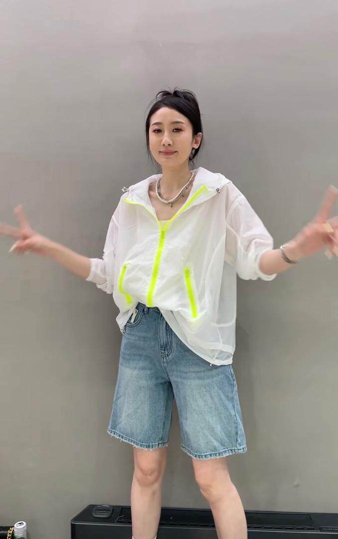 亮色拉链设计连帽防晒外套,女装其它,L·H·X