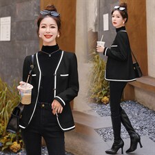 2022年撞色小香风外搭减龄气质长袖外套短款上衣女，女装套装/套裙，韩蜜菓