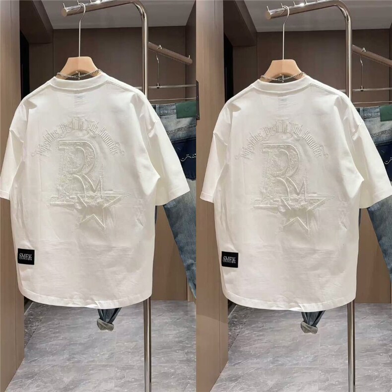 直播间同款夏季潮流时尚男士短袖T恤圆领休闲小众设计感ins穿搭图片