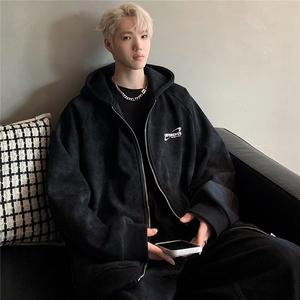美式潮牌复古做旧插肩袖开衫拉链外套卫衣男 JK92-P78图片