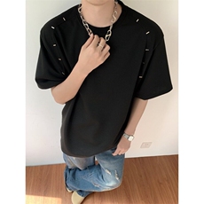 美式短袖T恤男夏季新款休闲宽松垫肩上衣圆领五分半袖BW2244-p47，男装T恤，星座1008