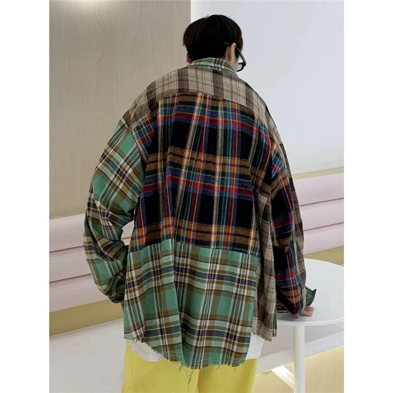 C6009-P41复古格子衬衫男女春秋款设计感小众衬衣外套宽松休闲,男装衬衫,电商B323A