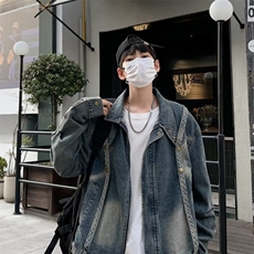 A870P75牛仔外套男春秋季设计感痞帅高街潮牌hiphop工装牛仔夹，男装夹克，星座512-6