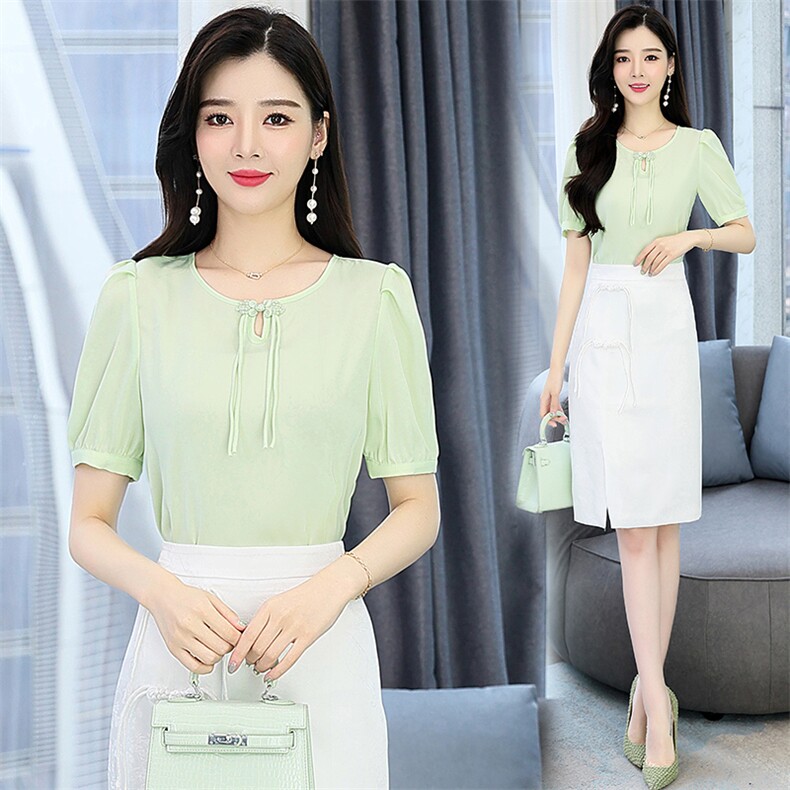 2023年夏季新款时尚气质优雅短袖上衣，女装衬衫，时尚俏佳人