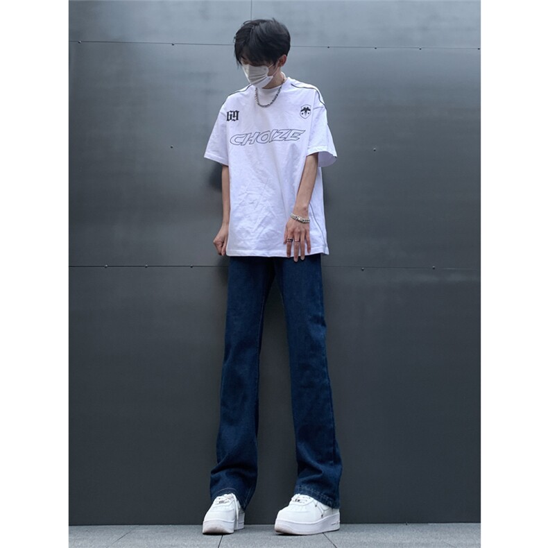 自家图主推货足大码黑色毛边微喇黄泥牛仔裤直筒裤K10-P50,男装牛仔裤,星座205