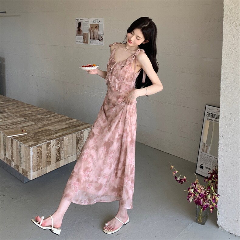 新品现货荷叶边无袖度假风连衣裙-2d075-p130-k180,女装连衣裙,2D075