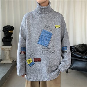 ！冬季潮牌加厚高领印花毛衣男百搭潮流针织衫毛线衣GM603P60图片