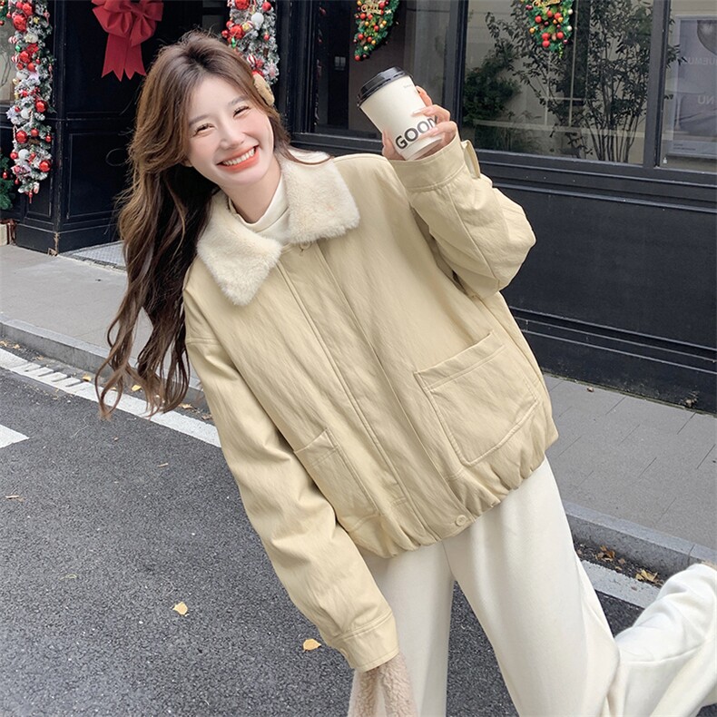 卡其色工装内胆羽绒服女短款2025冬季新款时尚洋气保暖白鸭绒外套图片