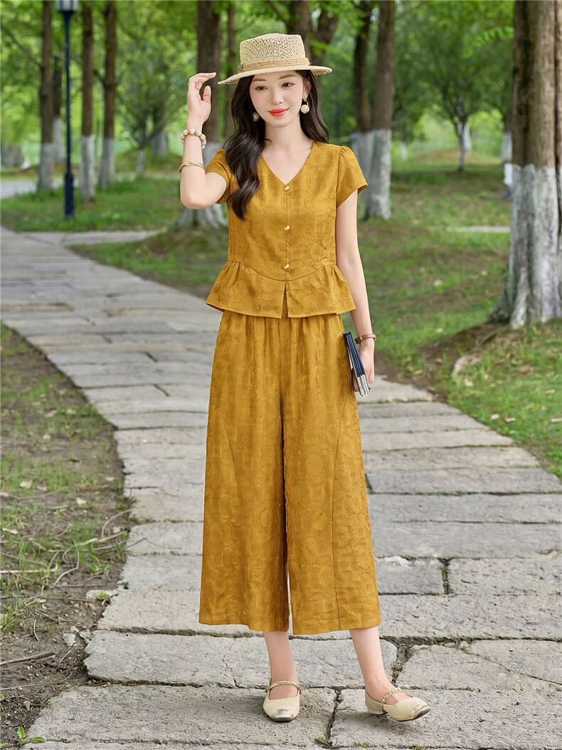 现货2026夏季新中式老钱风提花新款套装两件套套装,女装套装/套裙,伊仟回