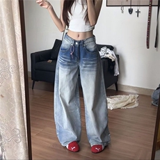 美式复古弯刀牛仔裤女秋季2025新款低腰宽松直筒阔腿梧桐镰刀裤子，男装牛仔裤，星座1210-1
