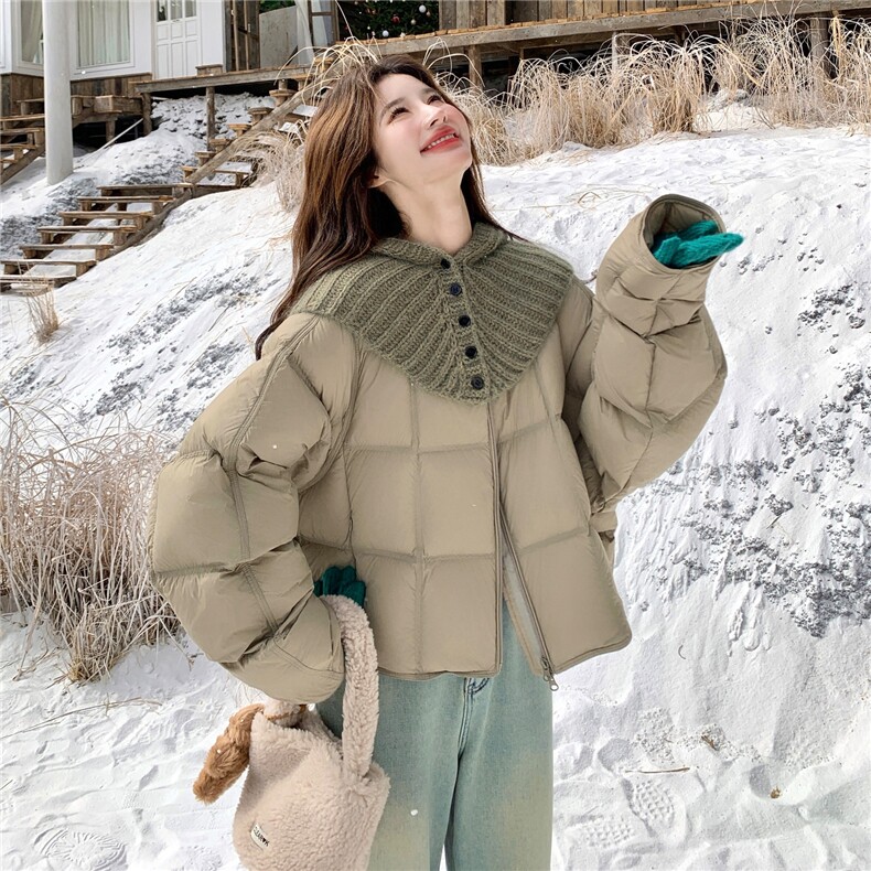 可拆针织连帽短外套设计感宽松保暖厚上衣冬，女装羽绒服，浙宝212A