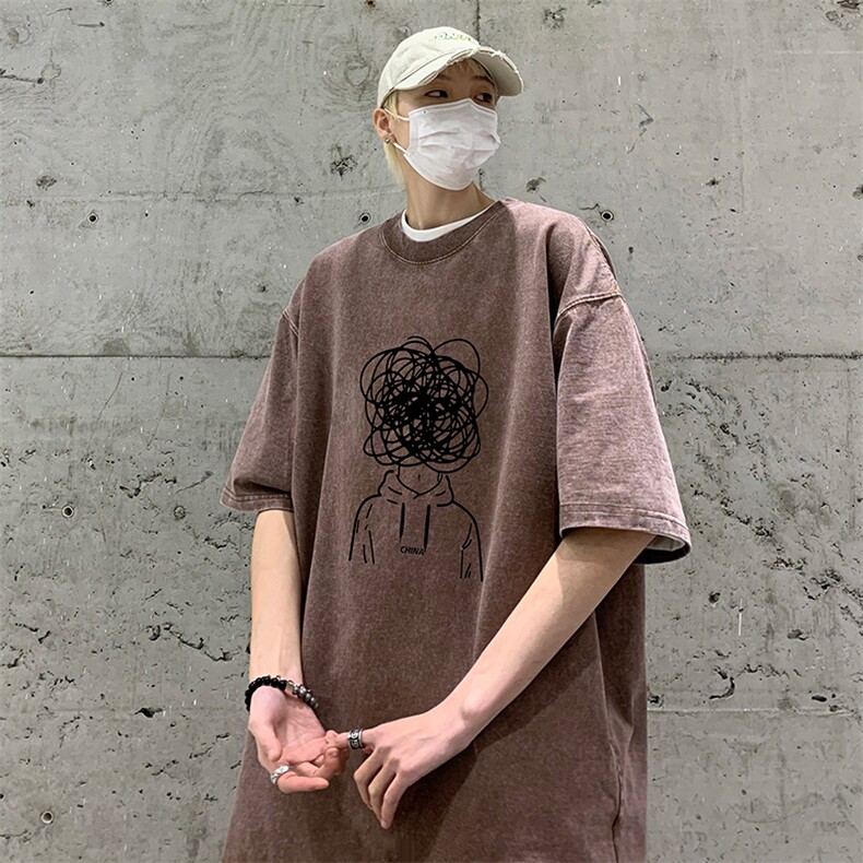 2026夏季新款半袖T恤美式高街复古做旧T恤潮XZ211-1-T7705-P38,男装T恤,星座211-1