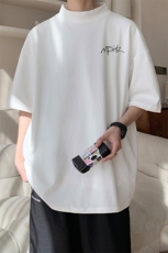 图案已注册夏季重磅复古中领短袖T恤男潮百搭情侣打底衫D007/P30，男装T恤，电商B209