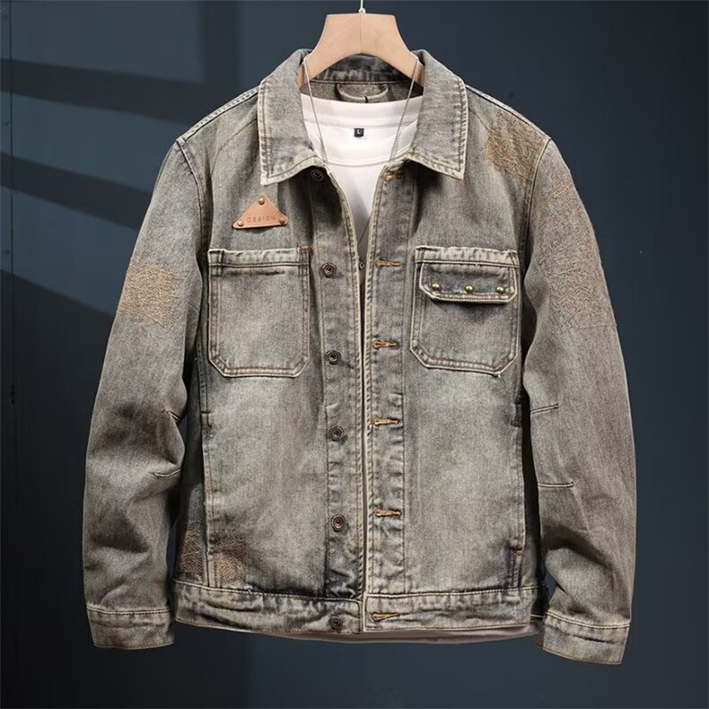 秋季新款牛仔外套男宽松大码外穿春秋夹克复古长袖男士牛仔衣服潮，男装工装外套，星座302B
