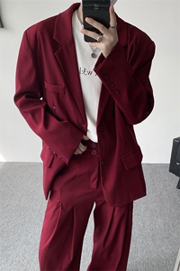 潮流休闲西装外套高级痞帅宽松韩版自带垫肩西服外套可整套搭配图片