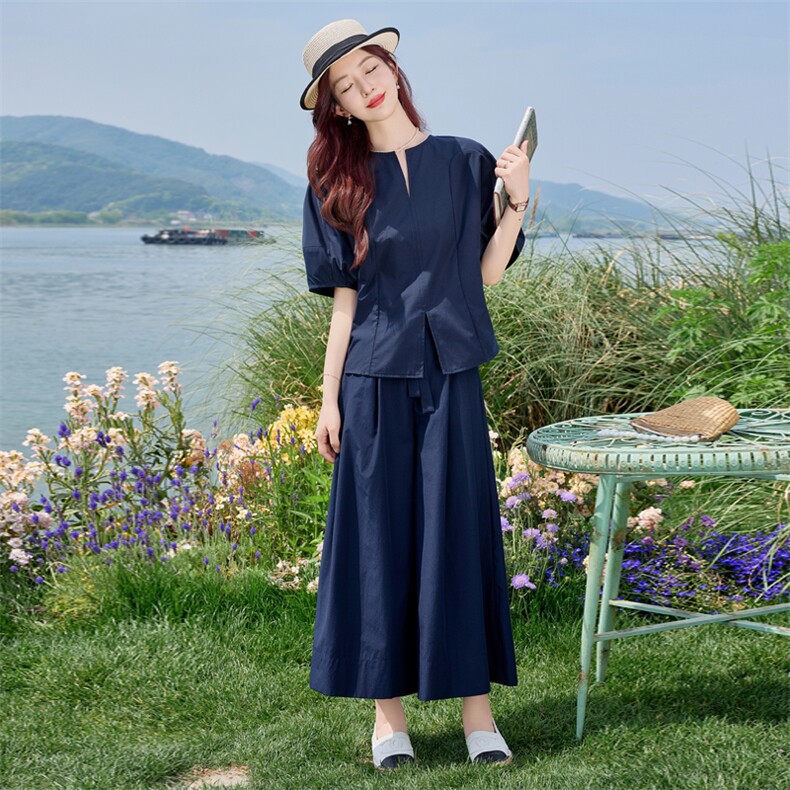 欧货简约高级感时尚套装2026夏新款女流行减龄修身显瘦九分阔腿裤,女装套装/套裙,水衣源