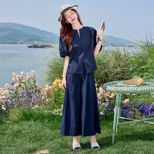 欧货简约高级感时尚套装2026夏新款女流行减龄修身显瘦九分阔腿裤图片