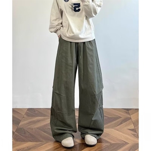 潮牌美式褶皱水洗直筒工装裤男复古宽松高街休闲长裤X611-P52图片