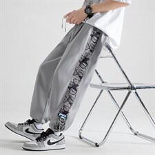 加推夏季薄款宽松撞色拼接冰感束脚运动裤冰丝裤2109-P40,男装休闲裤,星座914-3