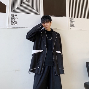 秋季暗黑风毛边黑白撞色西服时髦宽松外套A261-3013图片